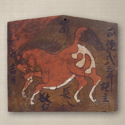 Votive tablet of Horse. (<i>Ema</i>)<br /><span>Nambu area, Aomori prefecture. Edo period, 1712. 19.0×22.0cm.</span>