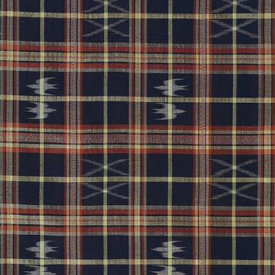 Garment with checked pattern and ikat design. (detail)<br /><span>silk, cotton. Shuri. 19th century. 140.0×133.5cm.</span>