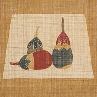 Vegetables and fruits<br /><span>Keisuke Serizawa. four-fold screen, hemp, stencil dyed. Showa period, 1930. 152.9×220.0cm.</span>