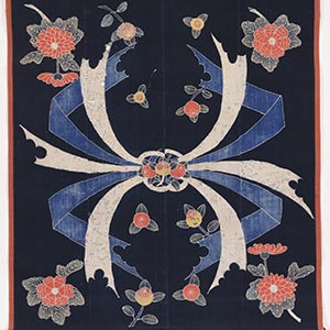 Bedding fabric with auspicious design<br /><span>hanging scroll, cotton, <i>tsutsugaki</i> (resist-dyeing technique). Edo to Meiji period, 19th century. 140.0×130.0cm.</span>
